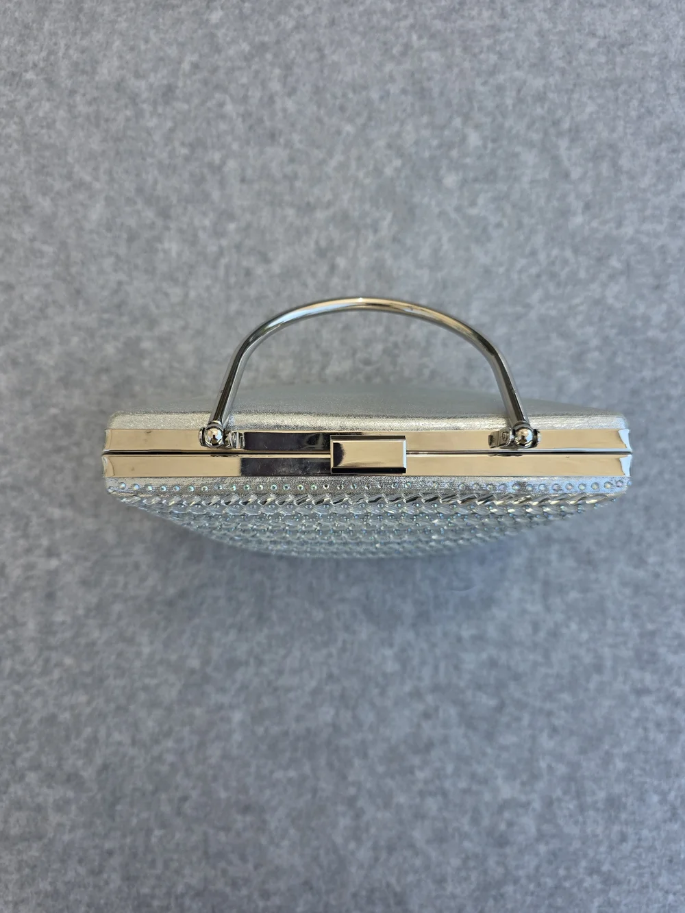 Silver Metallic Structured Top-Handle Evening Bag